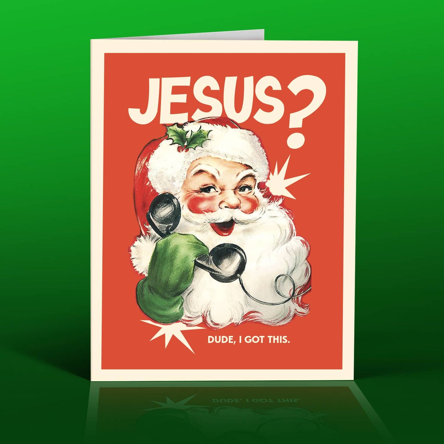 SANTA PHONES JESUS christmas card