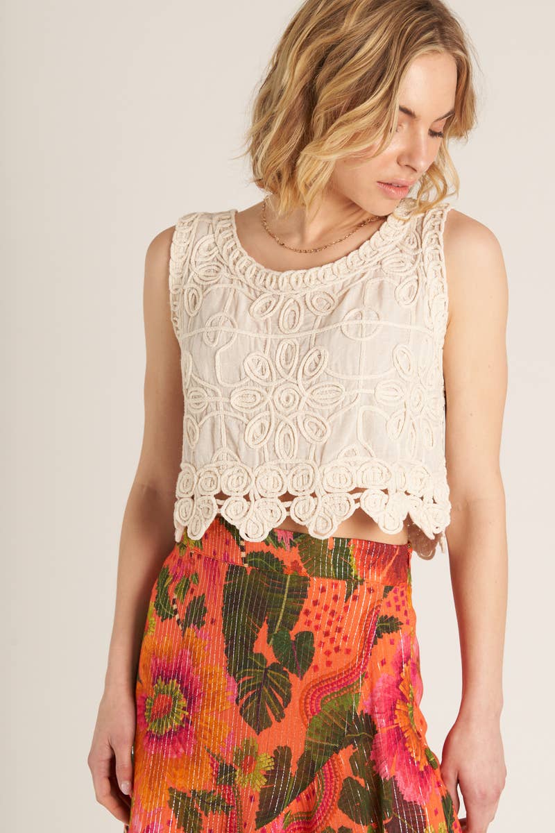 Sleeveless Flower Pattern Crochet Top