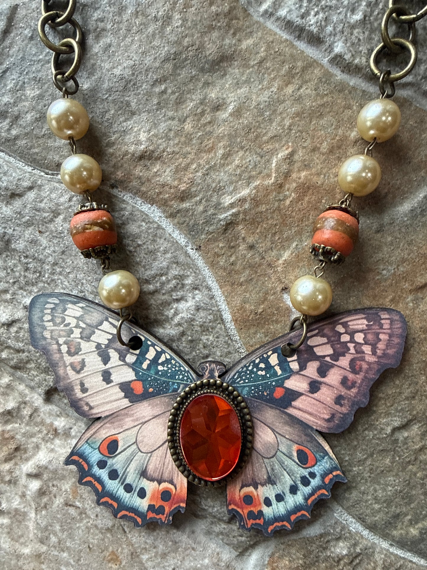 Orange Crystal Butterfly Necklace