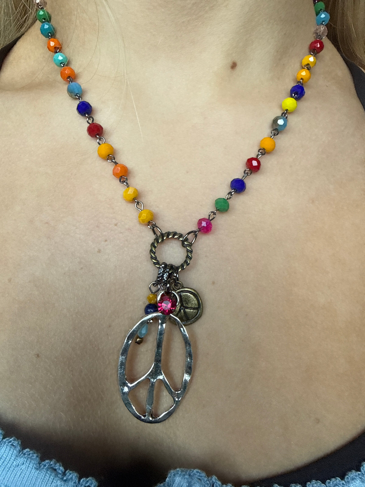 Rainbow Peace Charm necklace