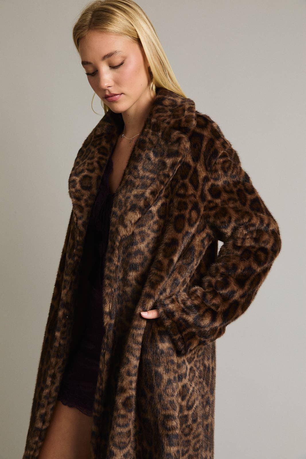 Faux Fur Long Leopard Coat