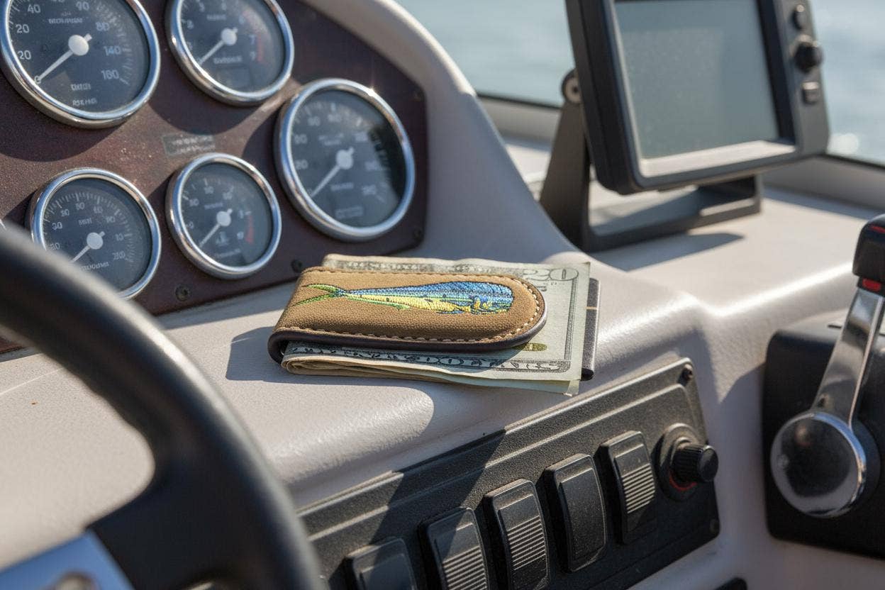 Embroidered Fish Leather Money Clip