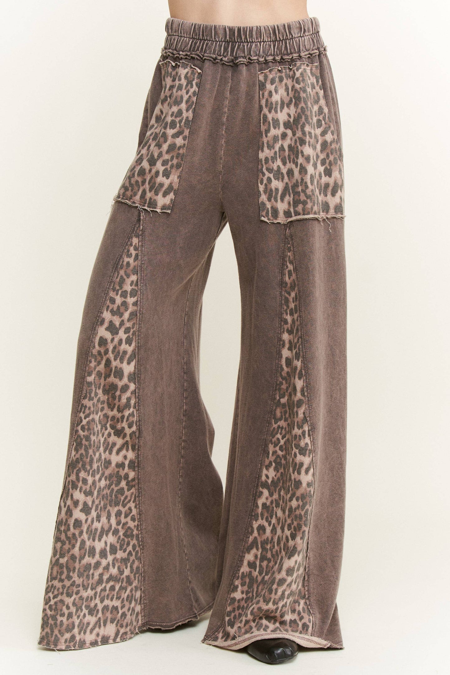 Mineral Washed Leopard Print Flare Pants