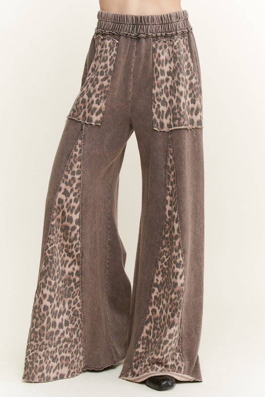 Mineral Washed Leopard Print Flare Pants