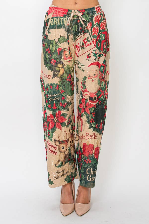 Lace Patchwork Pants With Elastic Drawstring
