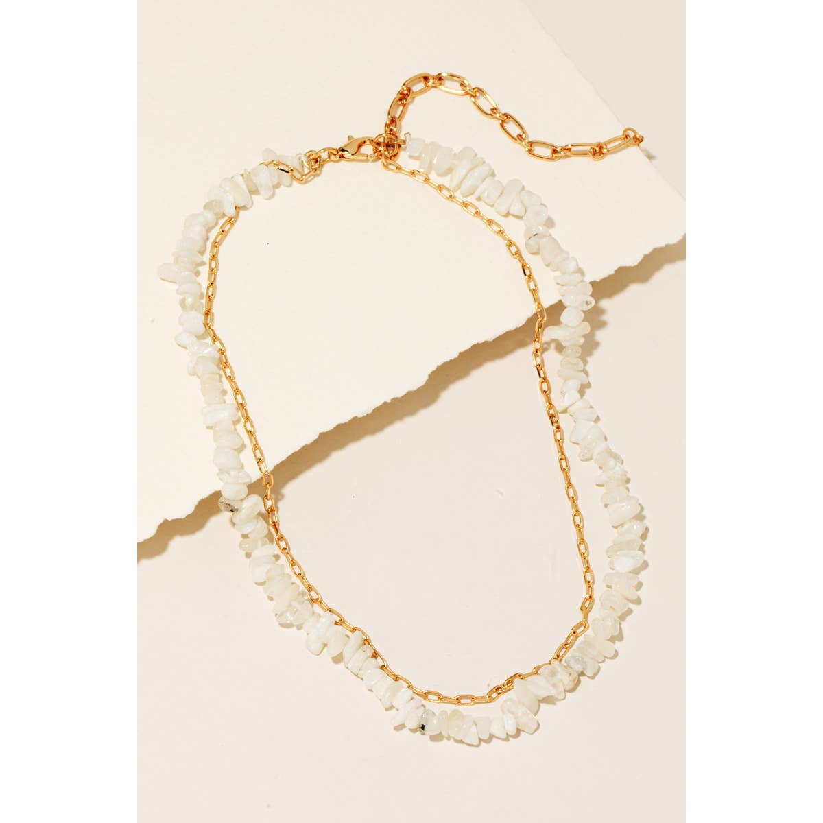 Pebble Stone Beads And Chain Layered Necklace