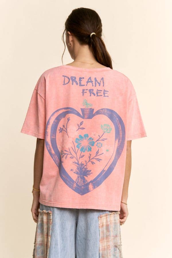 DREAM FREE FLORAL GRAPHIC MINERAL WASH TOP