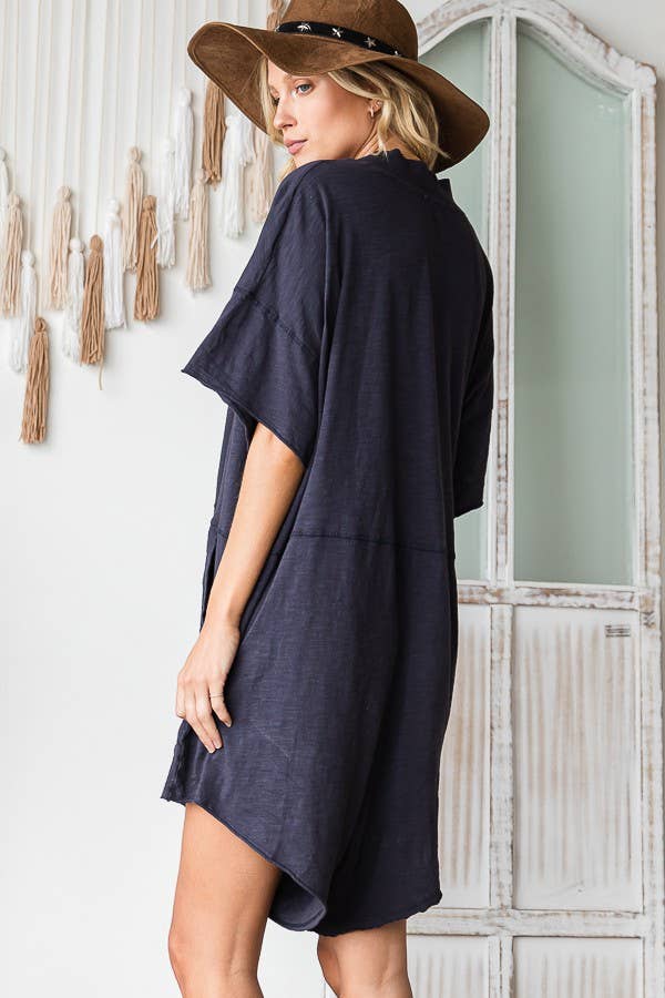 Navy Oversized Solid Romper with Pockets