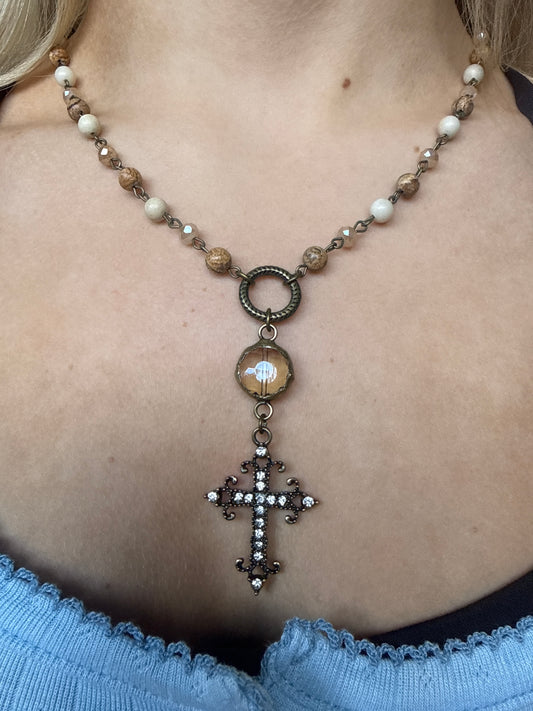 Beaded Bling Cross Necklace