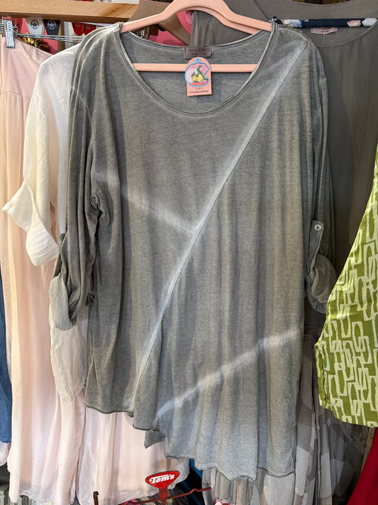 Grey Silver Metallic Thread Tunic Blouse