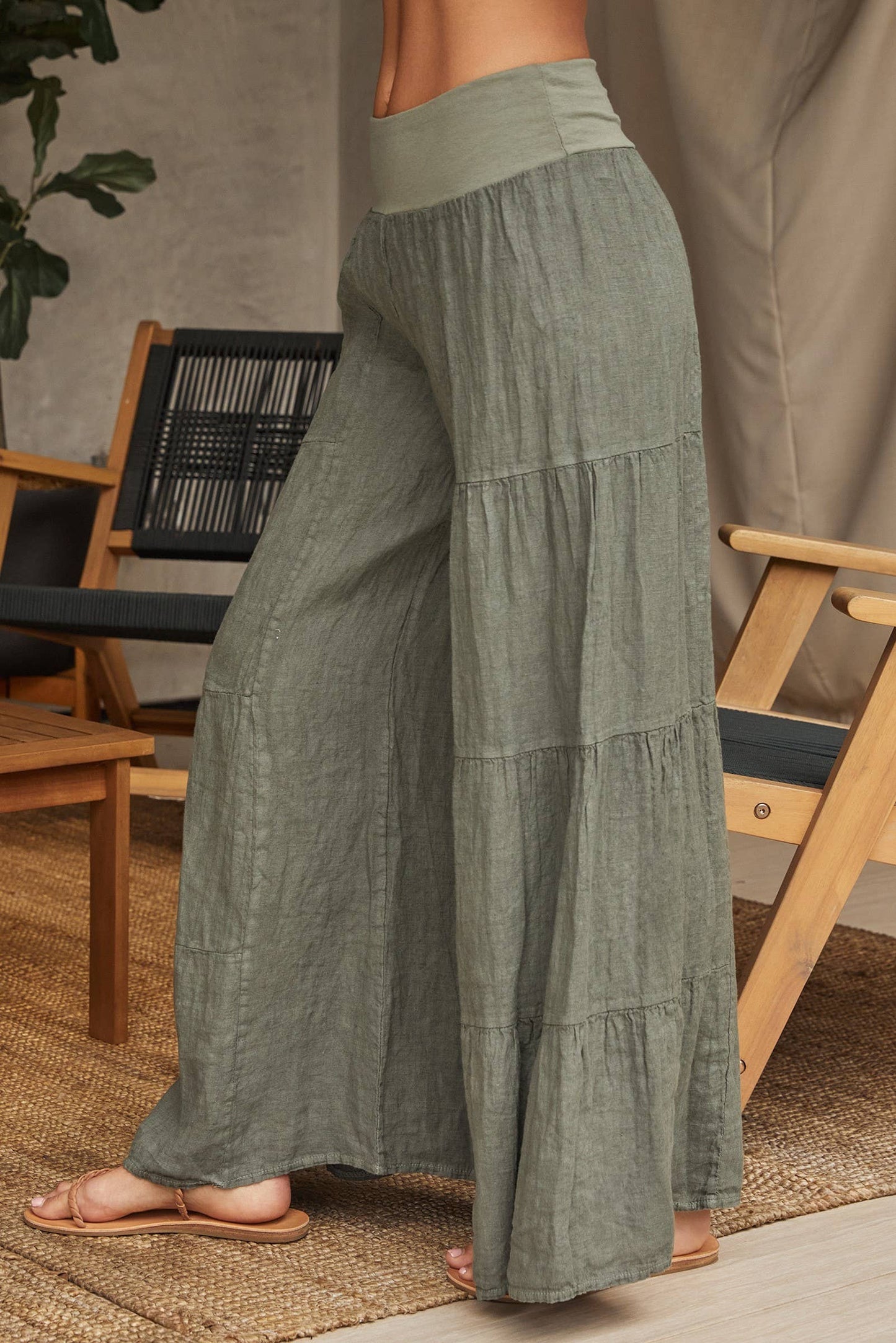 Linen Tiered Palazzo Pants