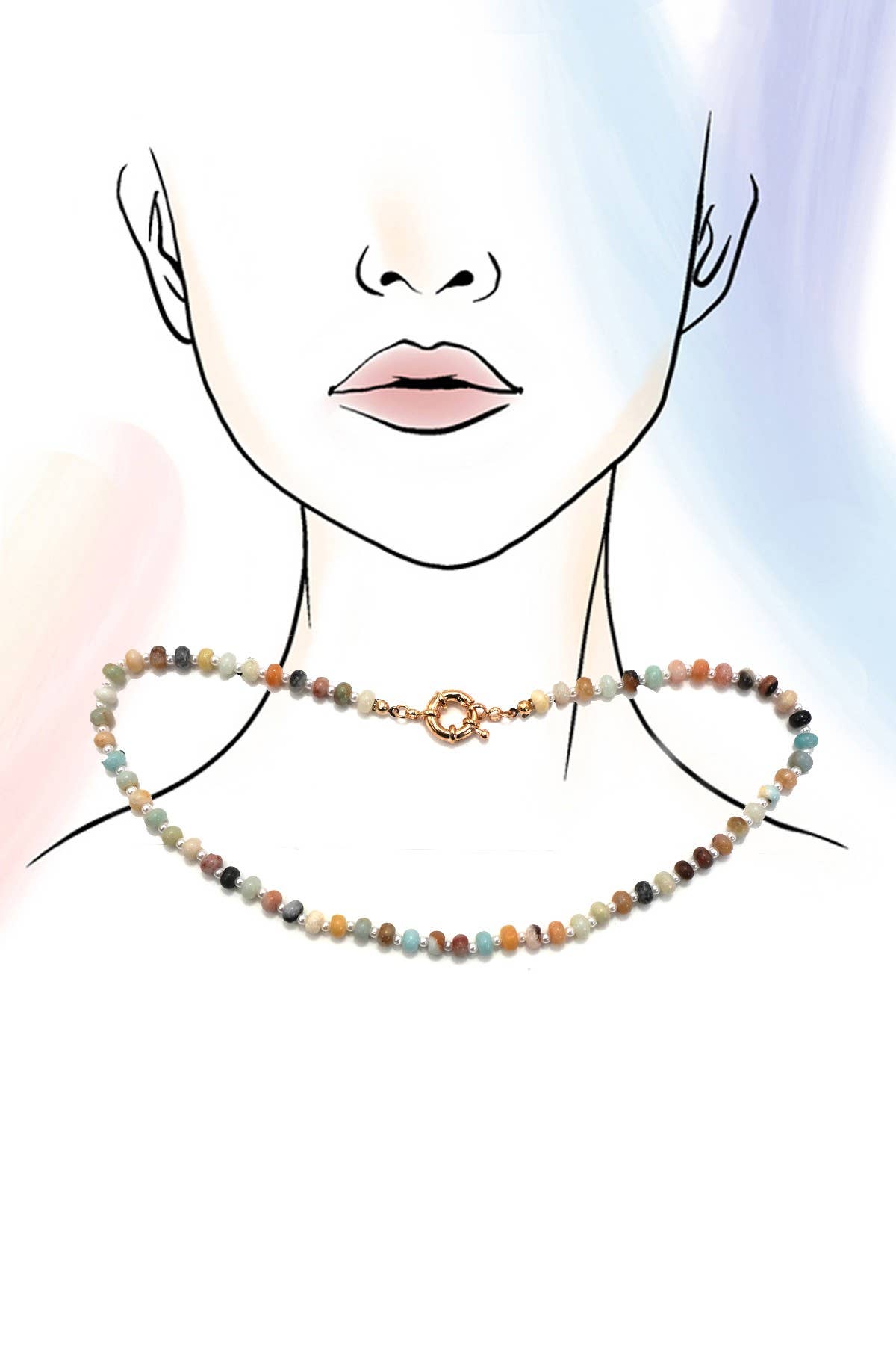 NATURAL STONE CHARM BEADED NECKLACE