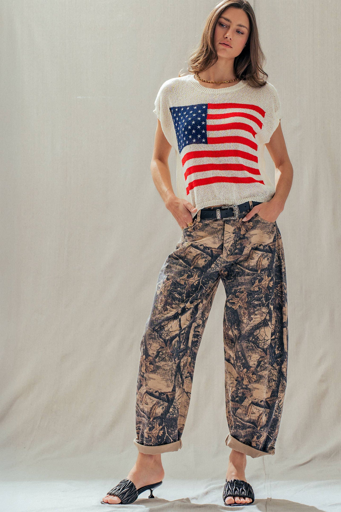 American Flag Graphic Knit Patriotic Top
