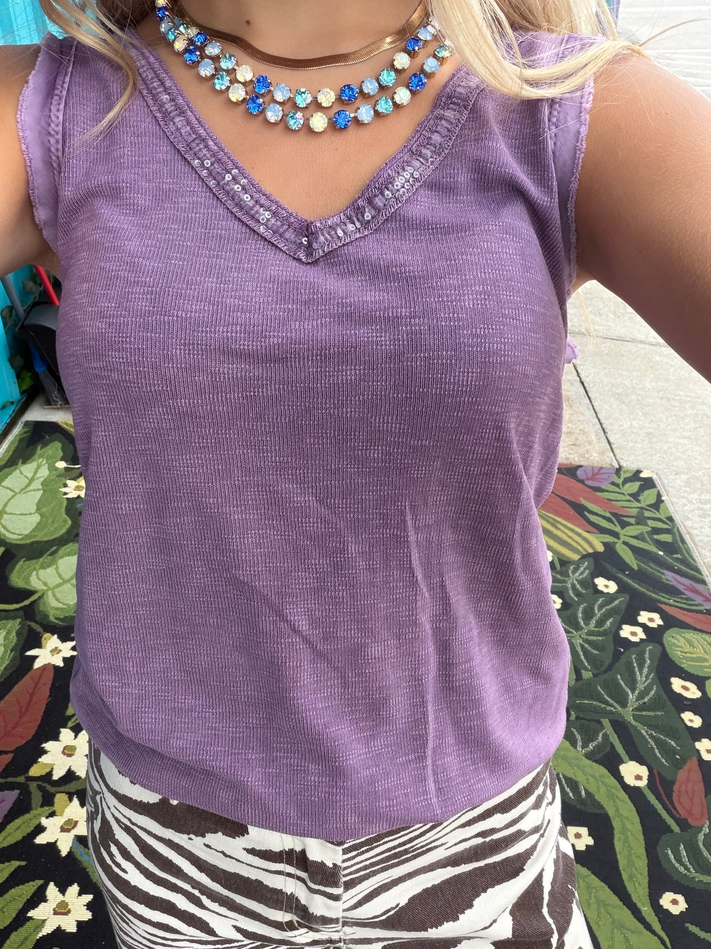 Sequin V-Neck Tank Tops