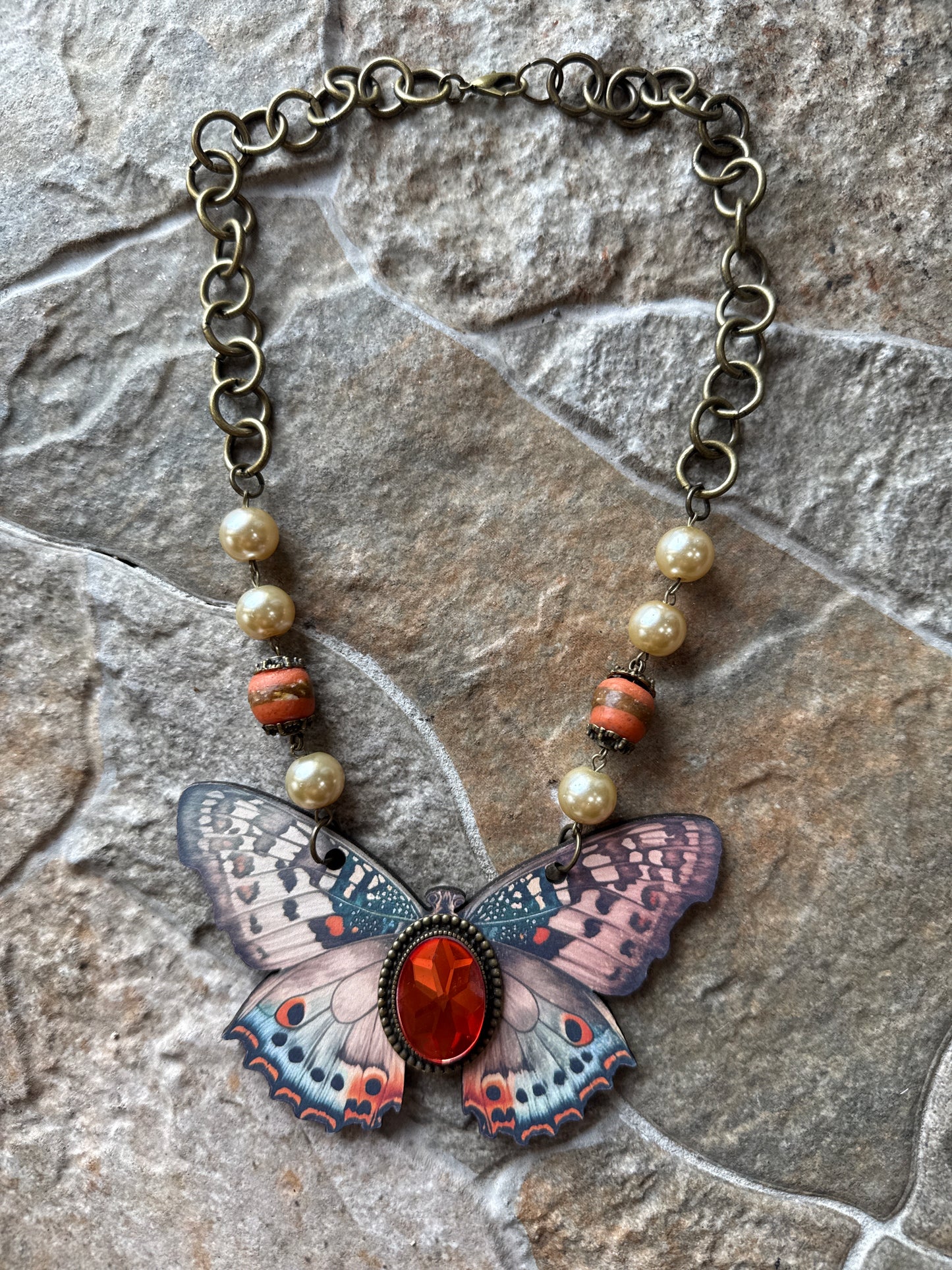 Orange Crystal Butterfly Necklace