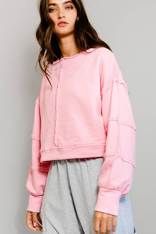 Pink Solid Cropped Sweatshirt