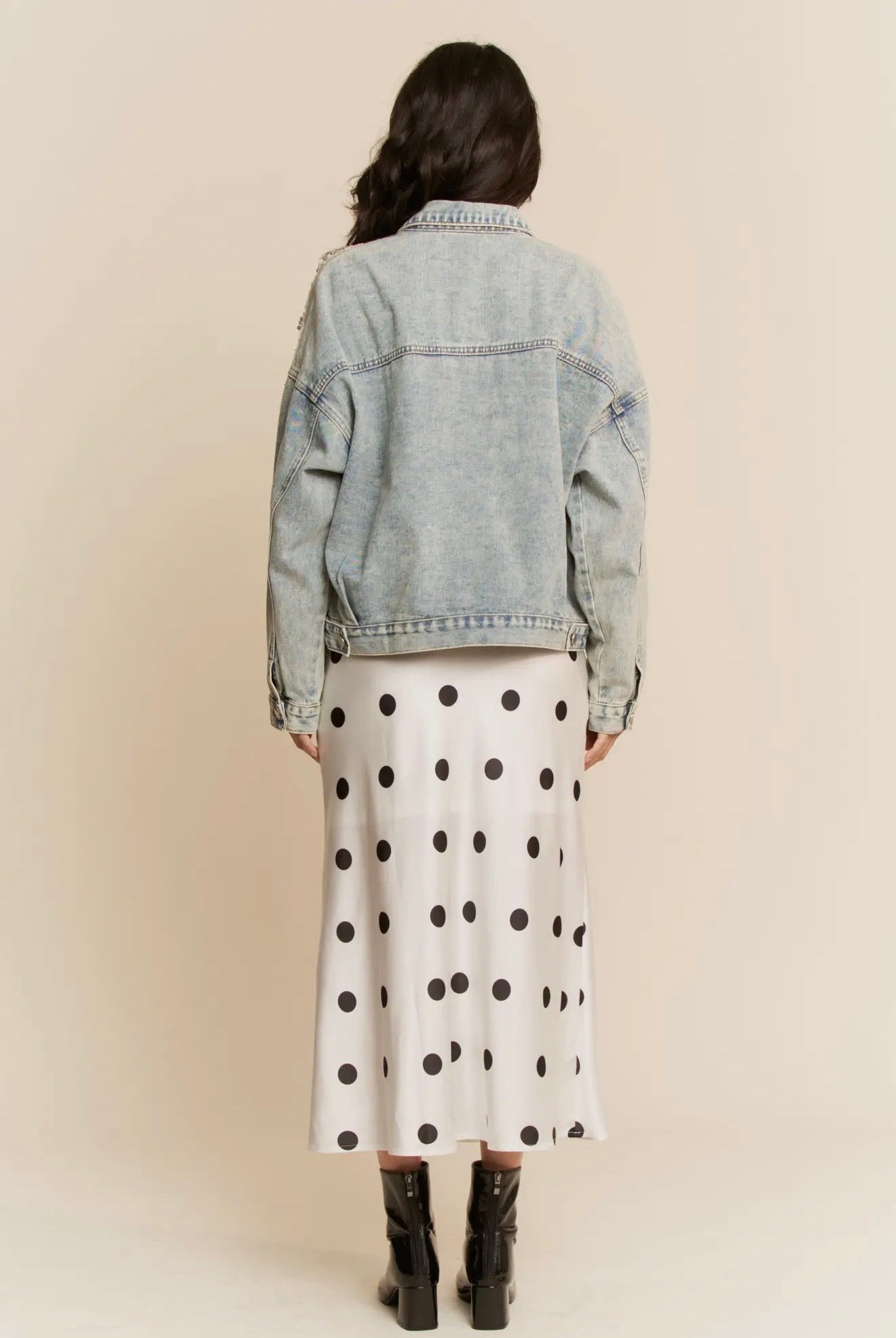 Lace Denim Jacket with Rhinestones and Sequins