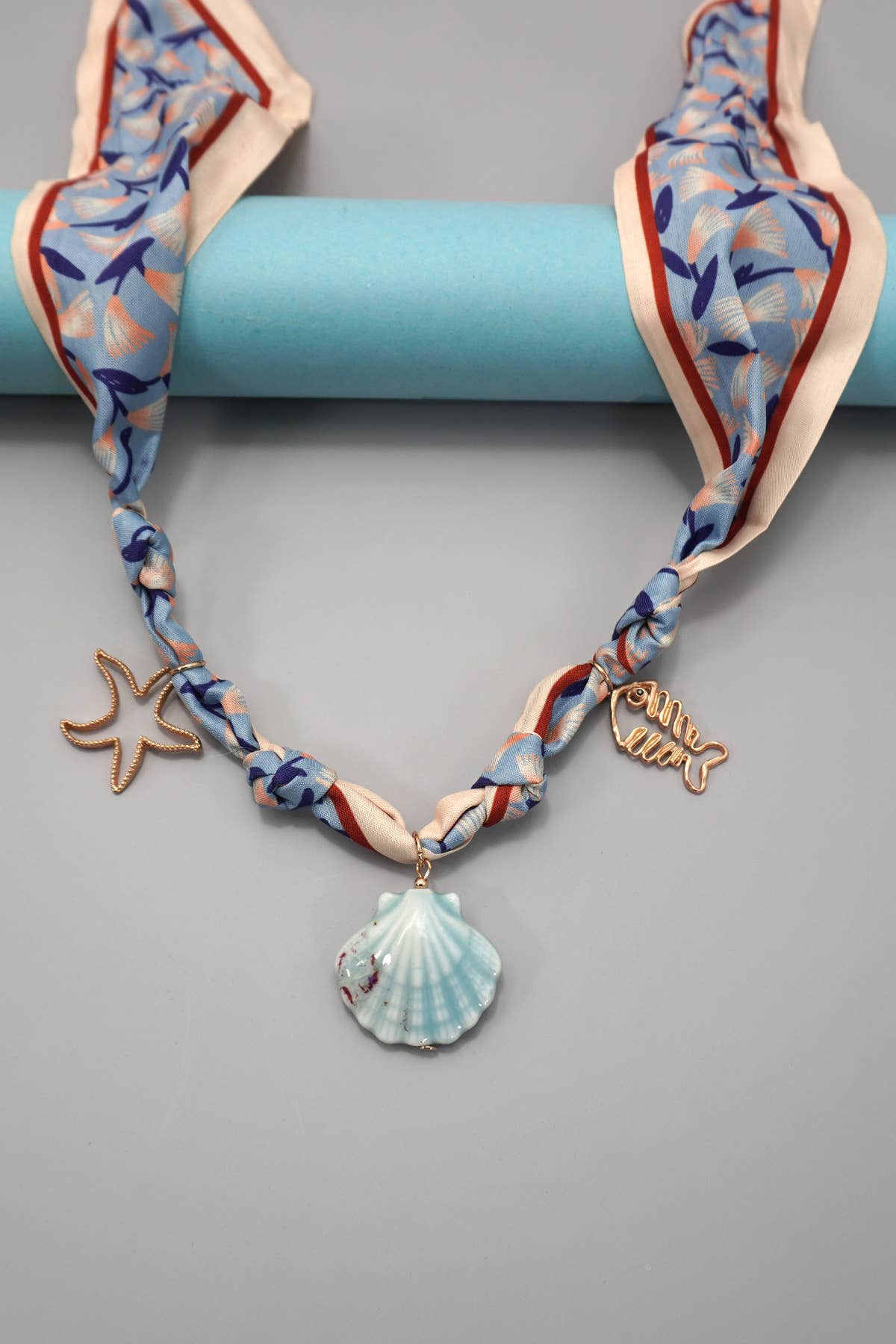 SCARF CHARM NECKLACE-CERAMIC SEASHELL STARFISH