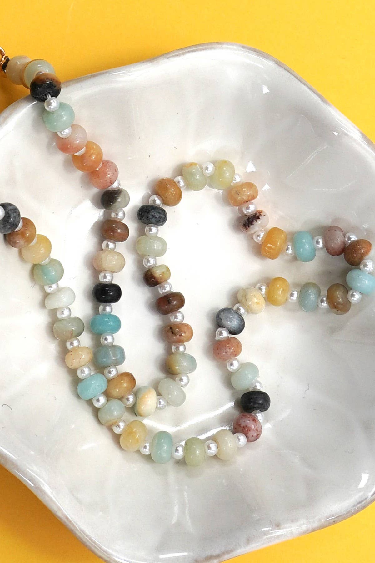 NATURAL STONE CHARM BEADED NECKLACE