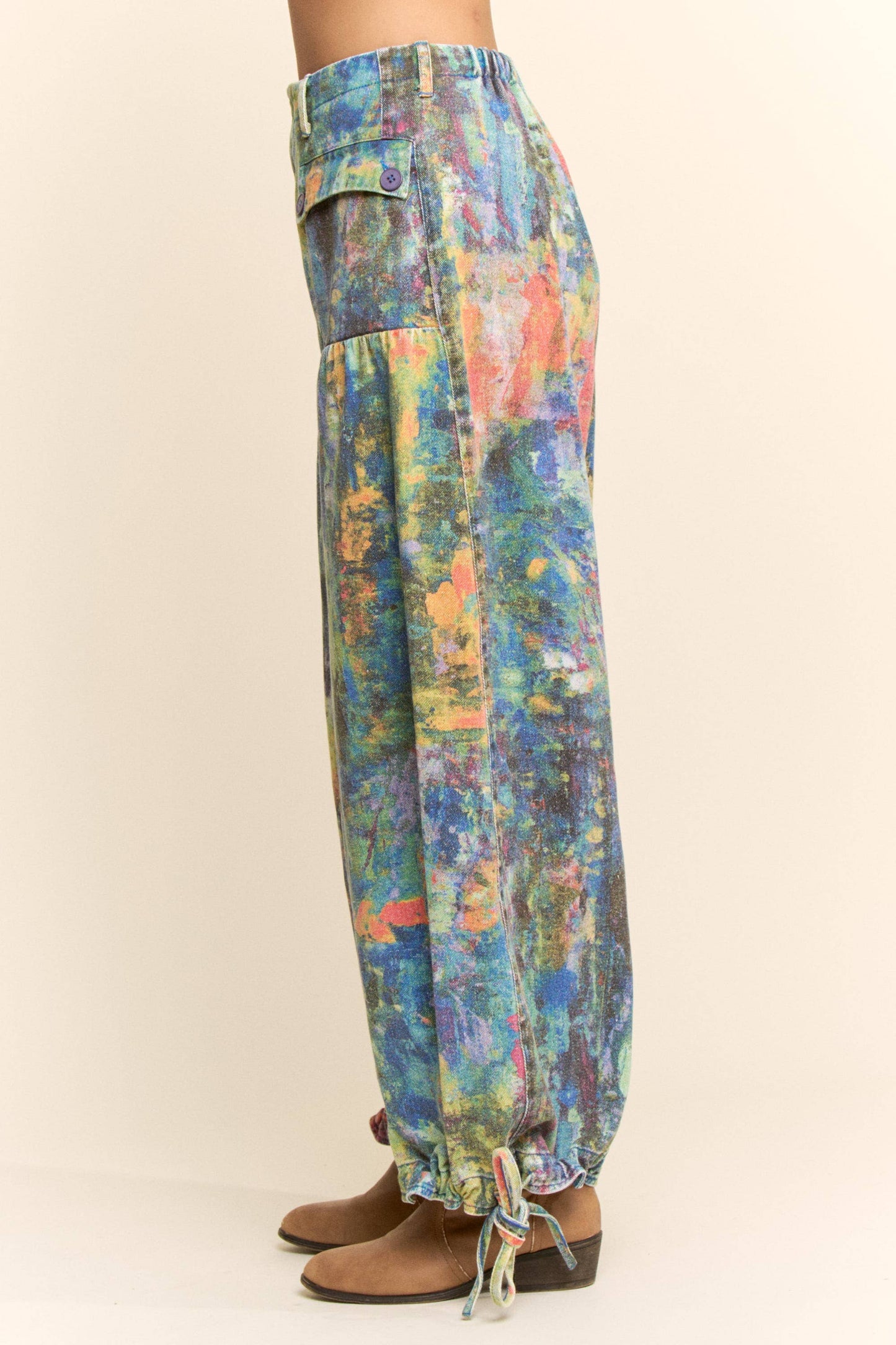 PLUS SIZE DENIM WIDE OPEN MID HIGH WAIST PANT