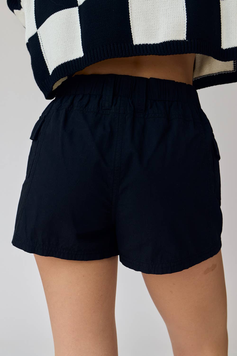 Black Low-Rise Elastic Waist Cargo Shorts