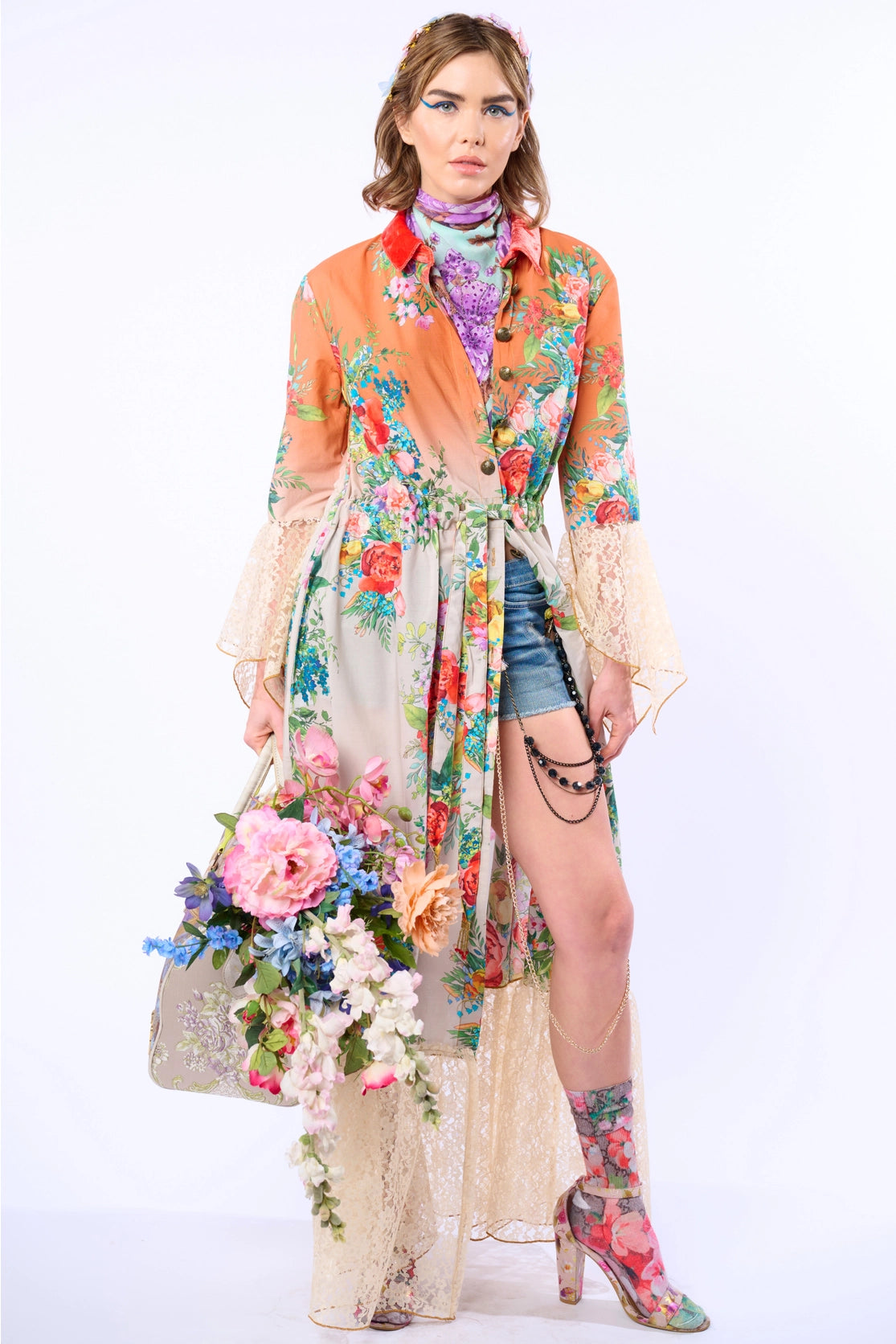 Miss Valentine Floral Shirt Dress w Lace