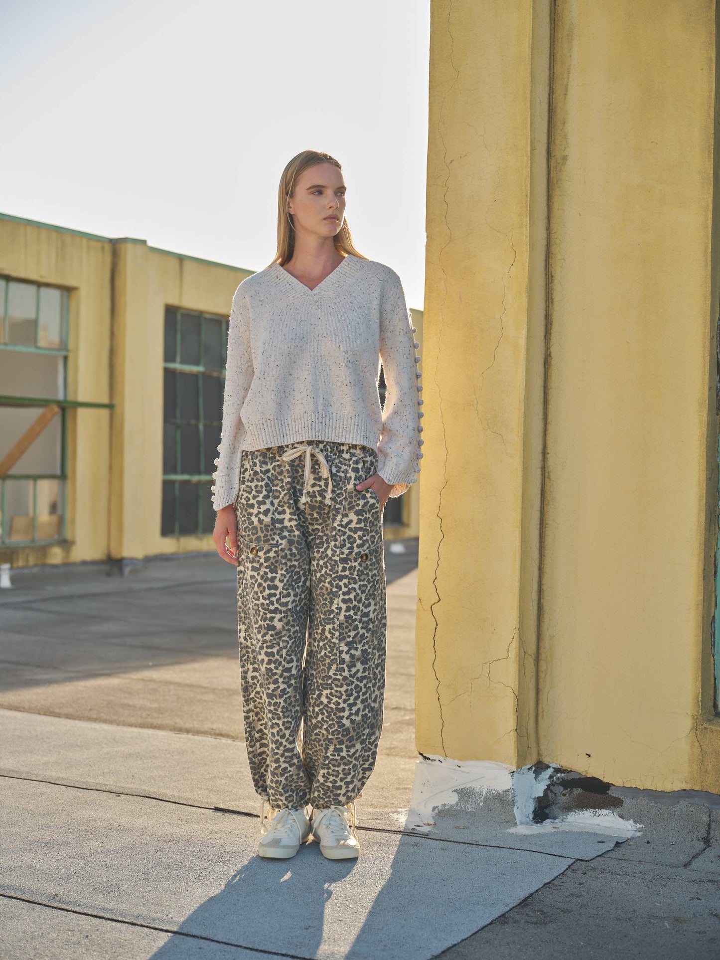 LEOPARD PRINT RELAXED FIT PULL-ON PANTS