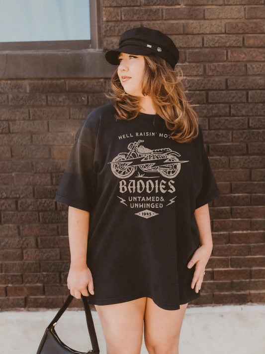 Hell Raisin Moto Baddies Oversized Graphic Tee - Black