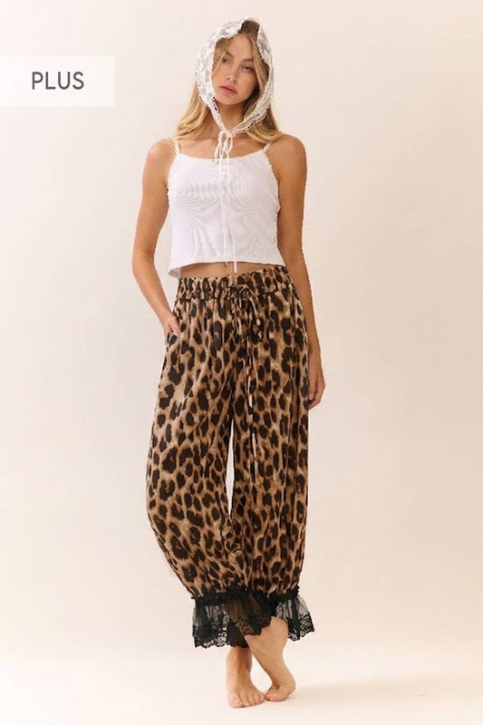Plus Leopard Printed  Wide Leg Bloomer Pants