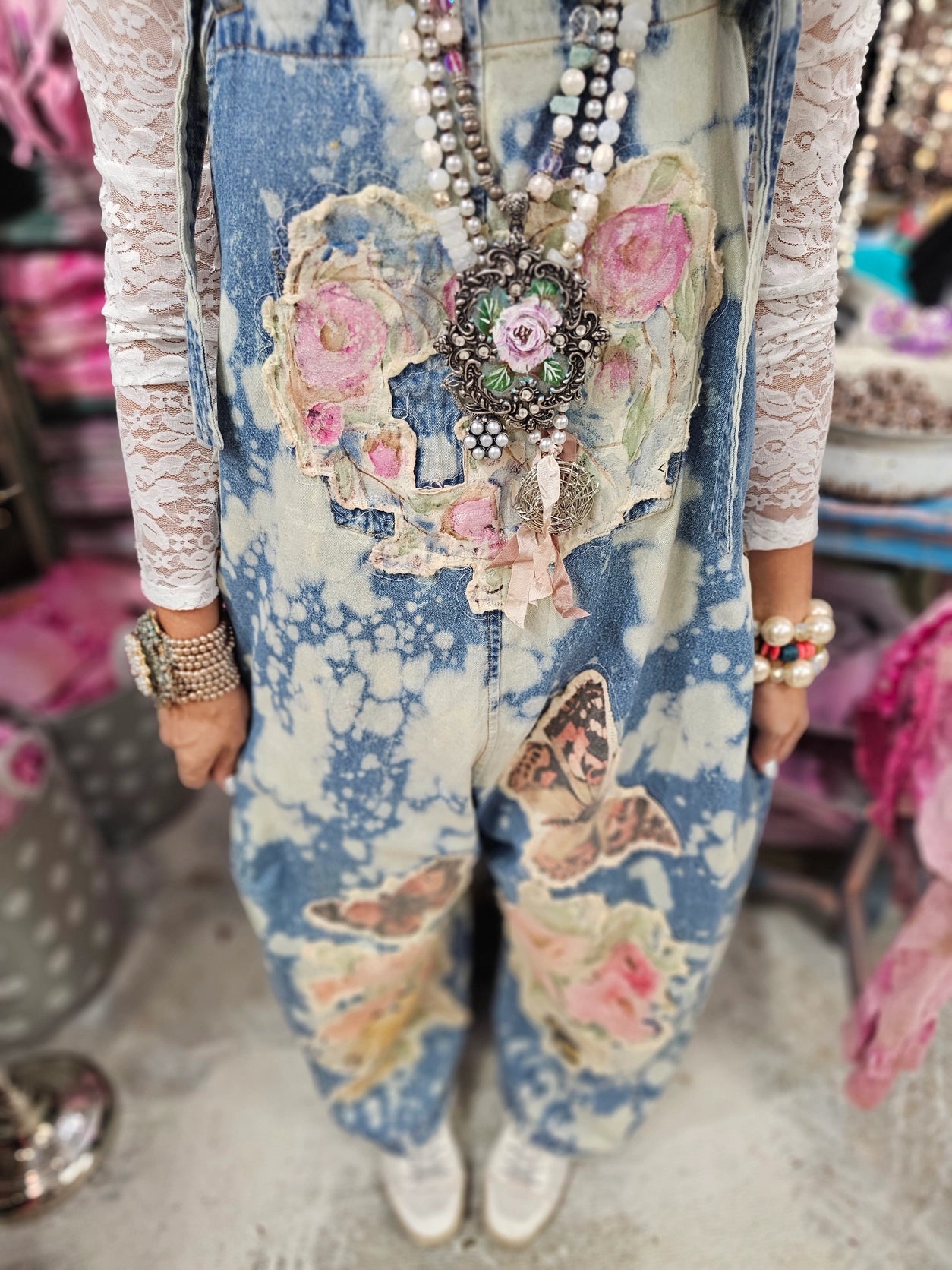 Vintage Butterfly Denim Overalls