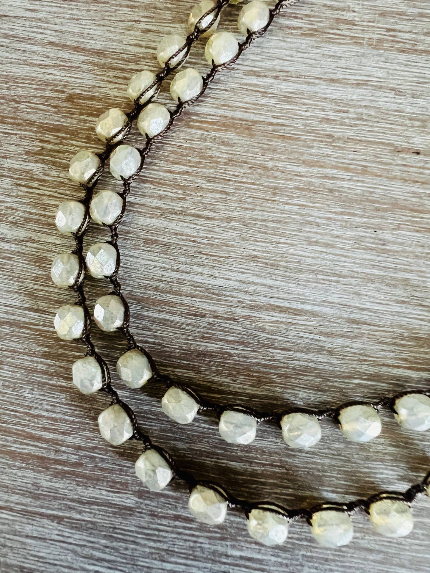 Ivory Shimmer Long Layering Necklace To Wrap Or Double