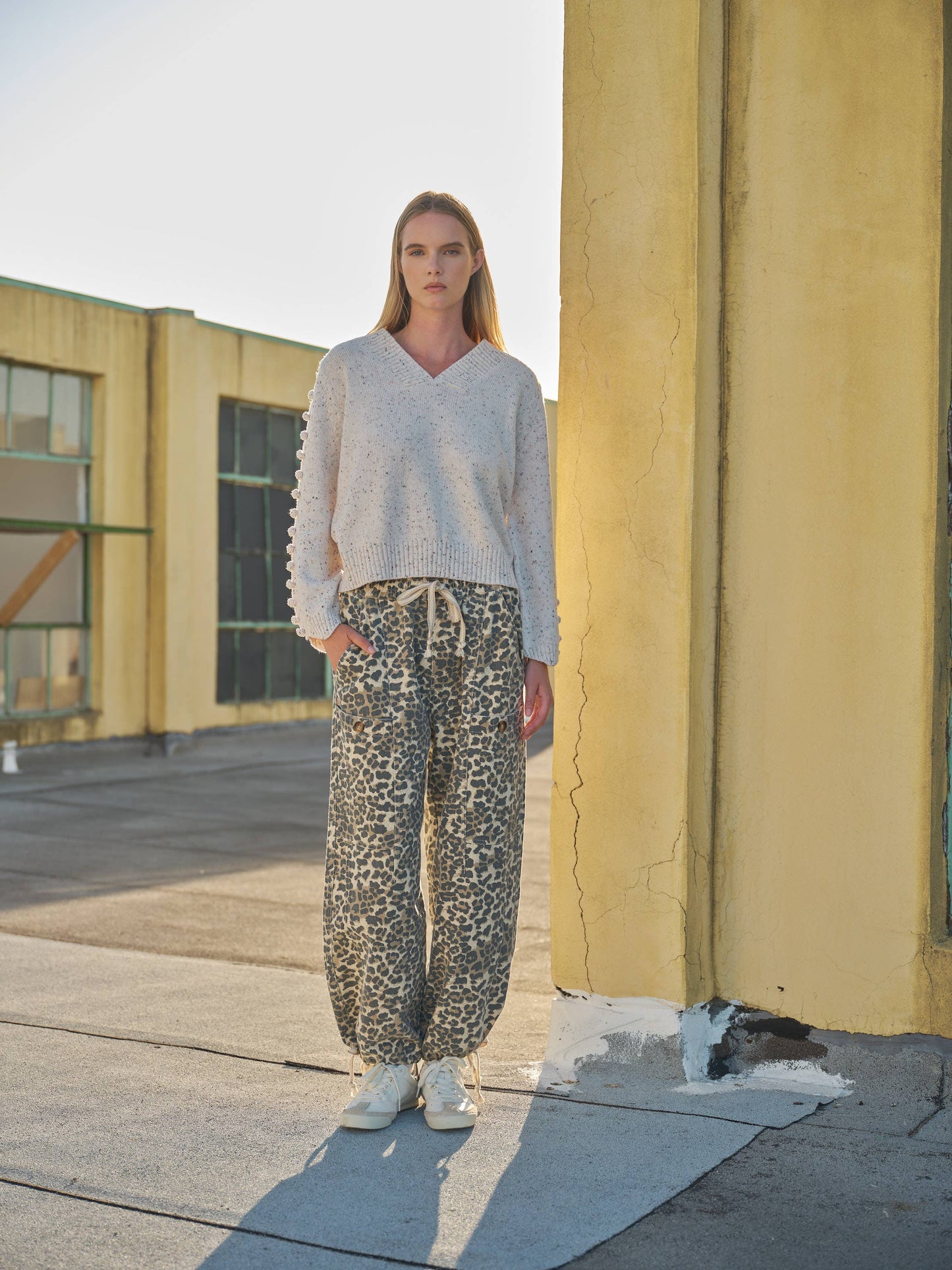 LEOPARD PRINT RELAXED FIT PULL-ON PANTS