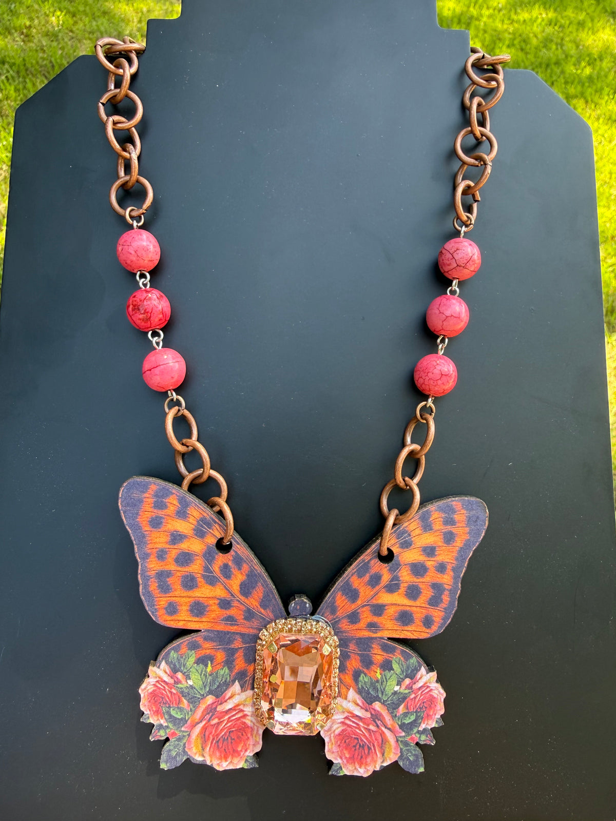 Emerald Cut Leopard Butterfly Necklace