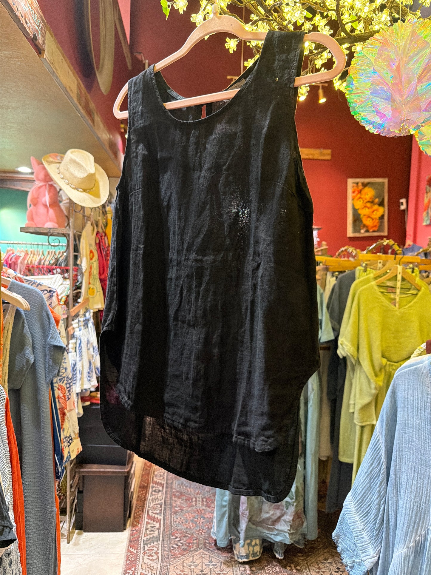Black Linen Tank Top