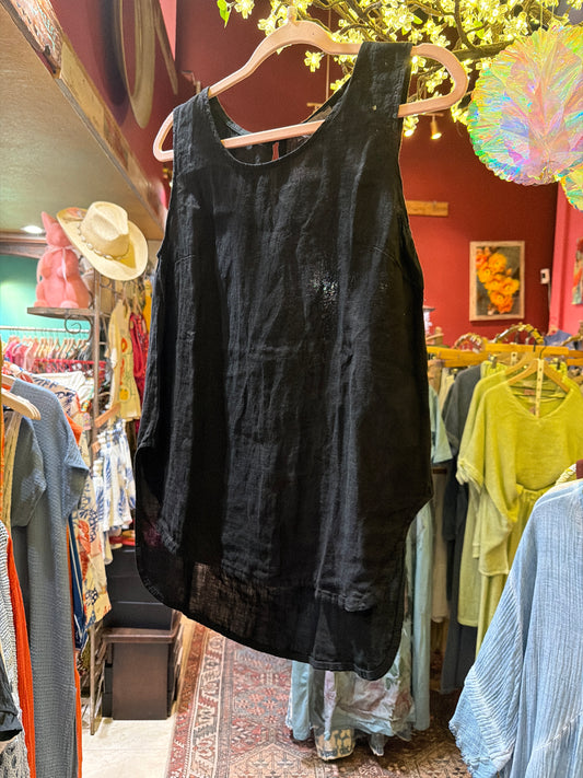 Black Linen Tank Top