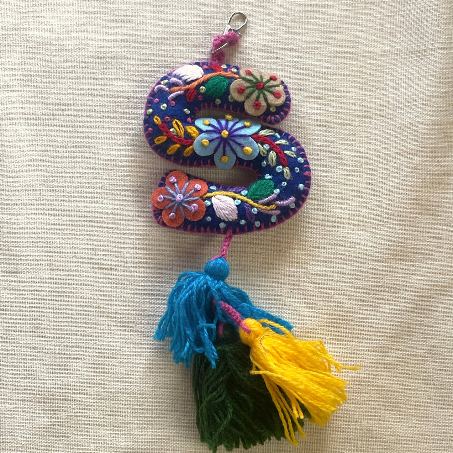S - Hand Embroidered Keychain, Peru 