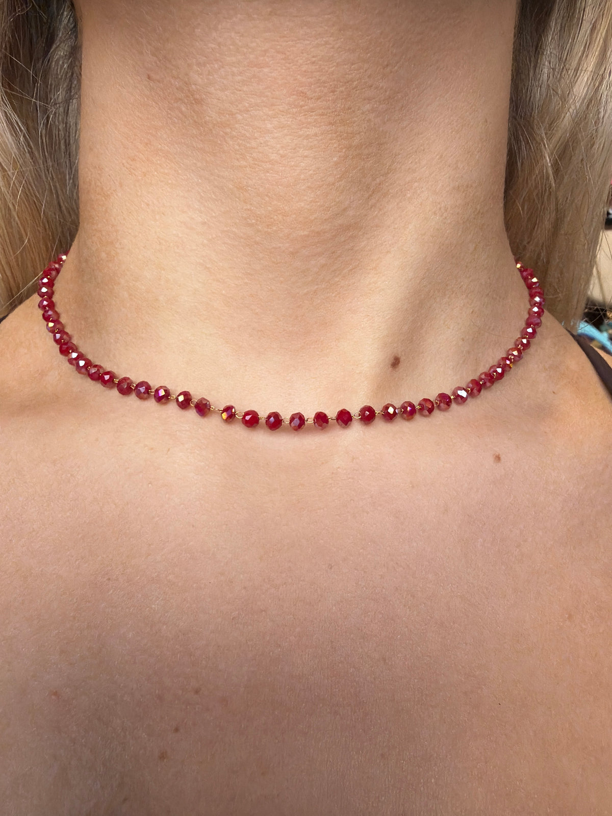 Red shine beaded choker