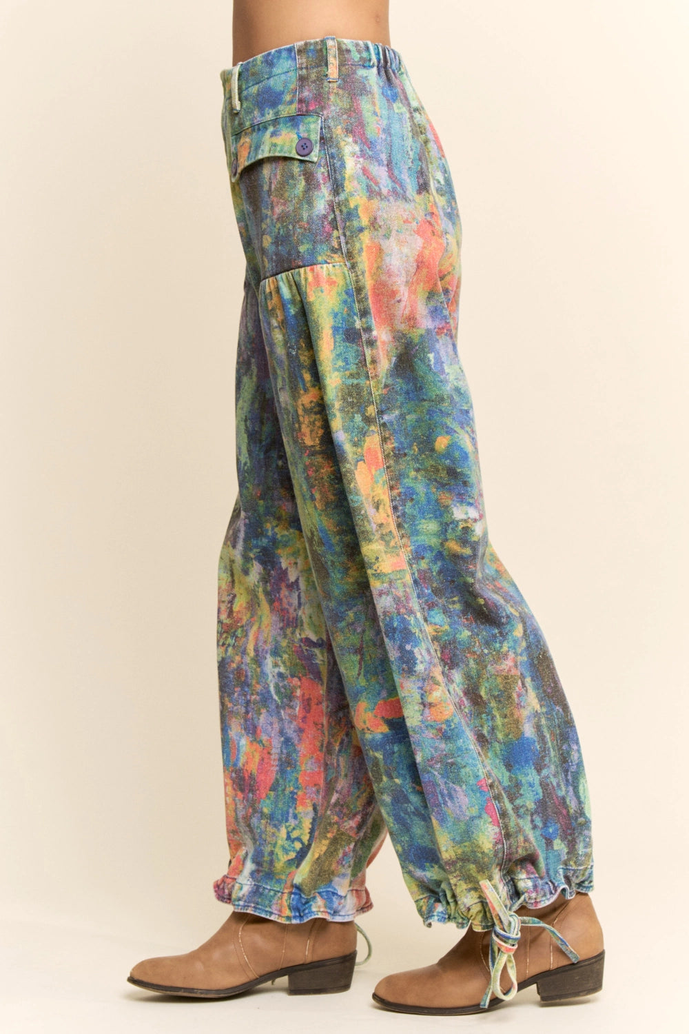Watercolor Denim Wide Opening Mid-High Waist Pants