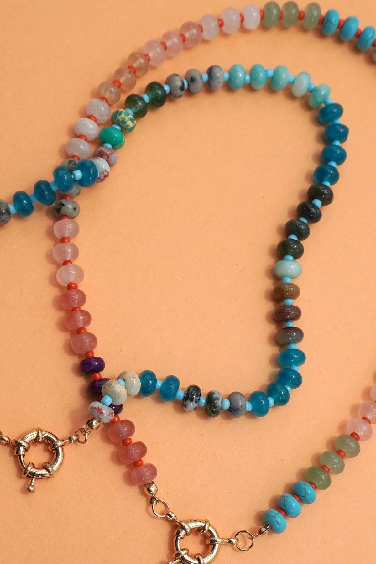 NATURAL STONE CHARM BEADED NECKLACE