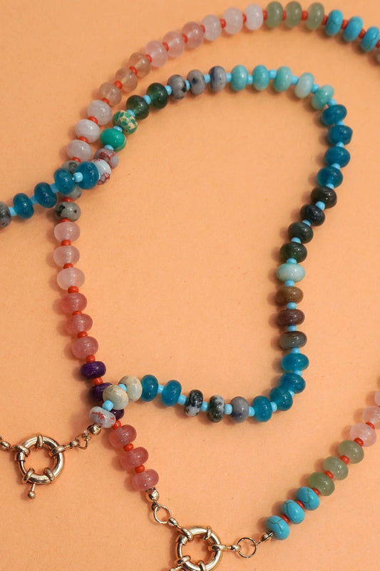 NATURAL STONE CHARM BEADED NECKLACE
