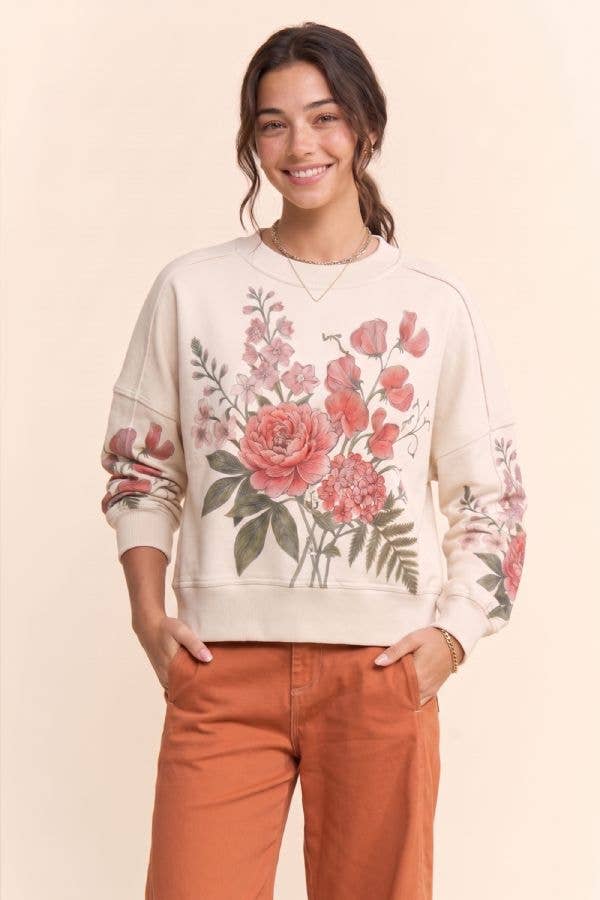 Vintage Botanical Floral Cropped Sweatshirt