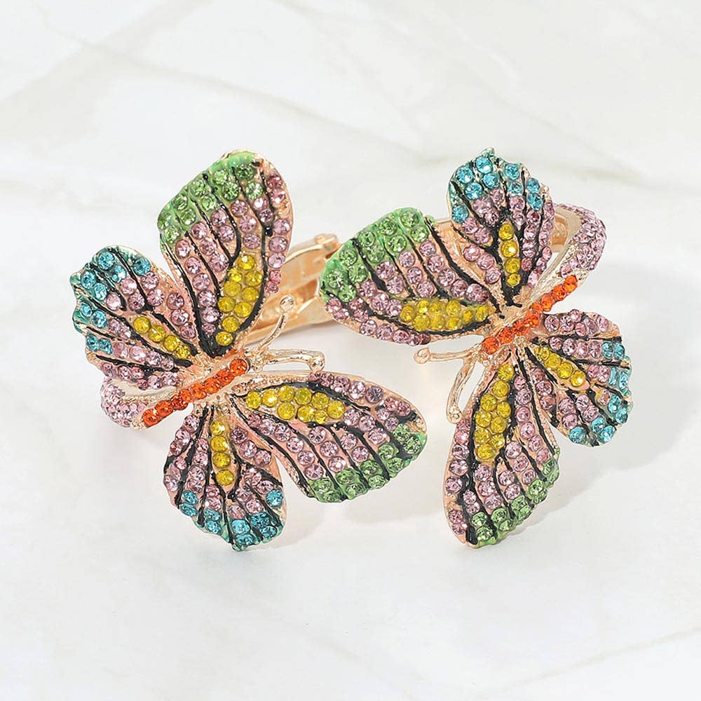 Rhinestone Embellished Double Butterfly Hinged Bangle Bracelet