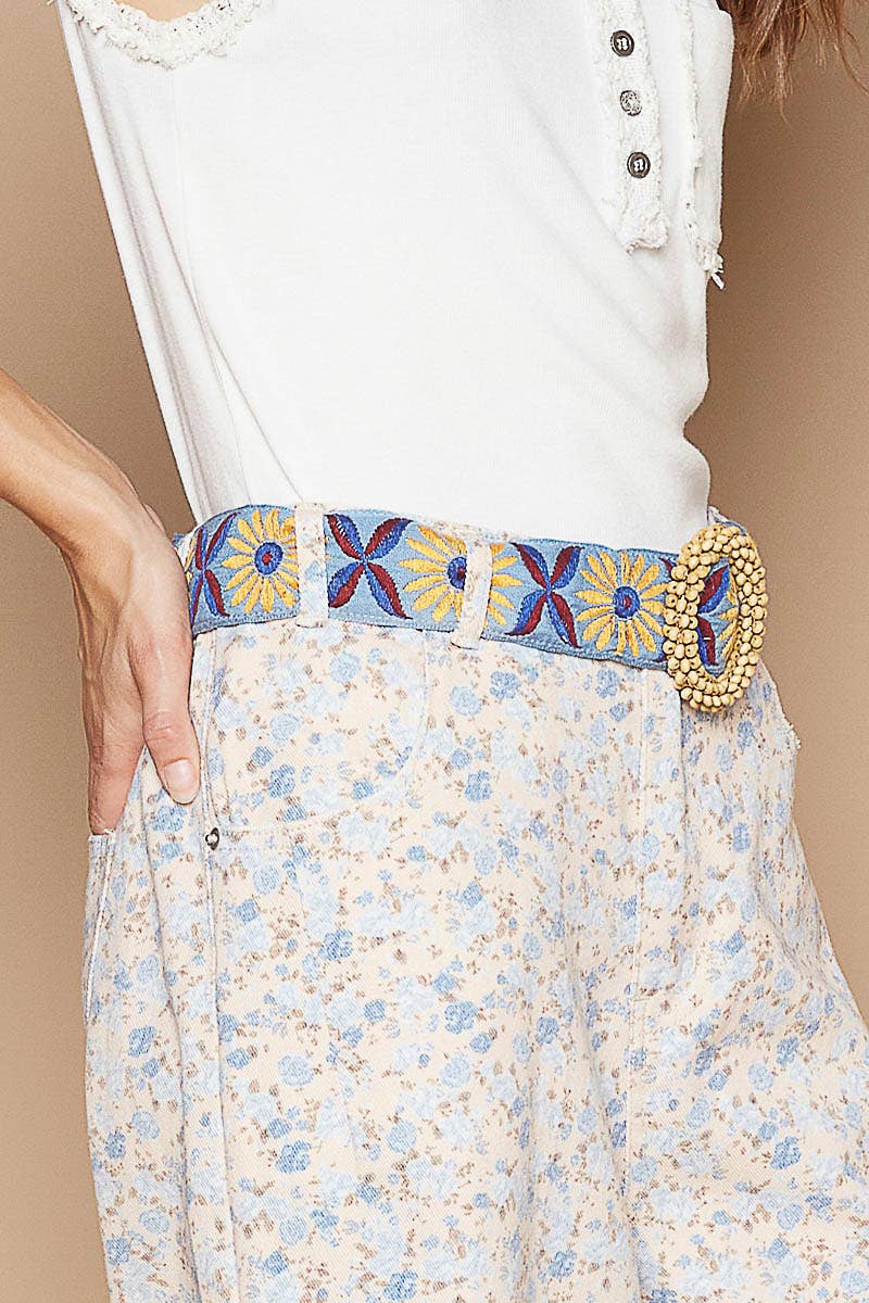 Navy and Mustard Floral Boho Embroidered Belt