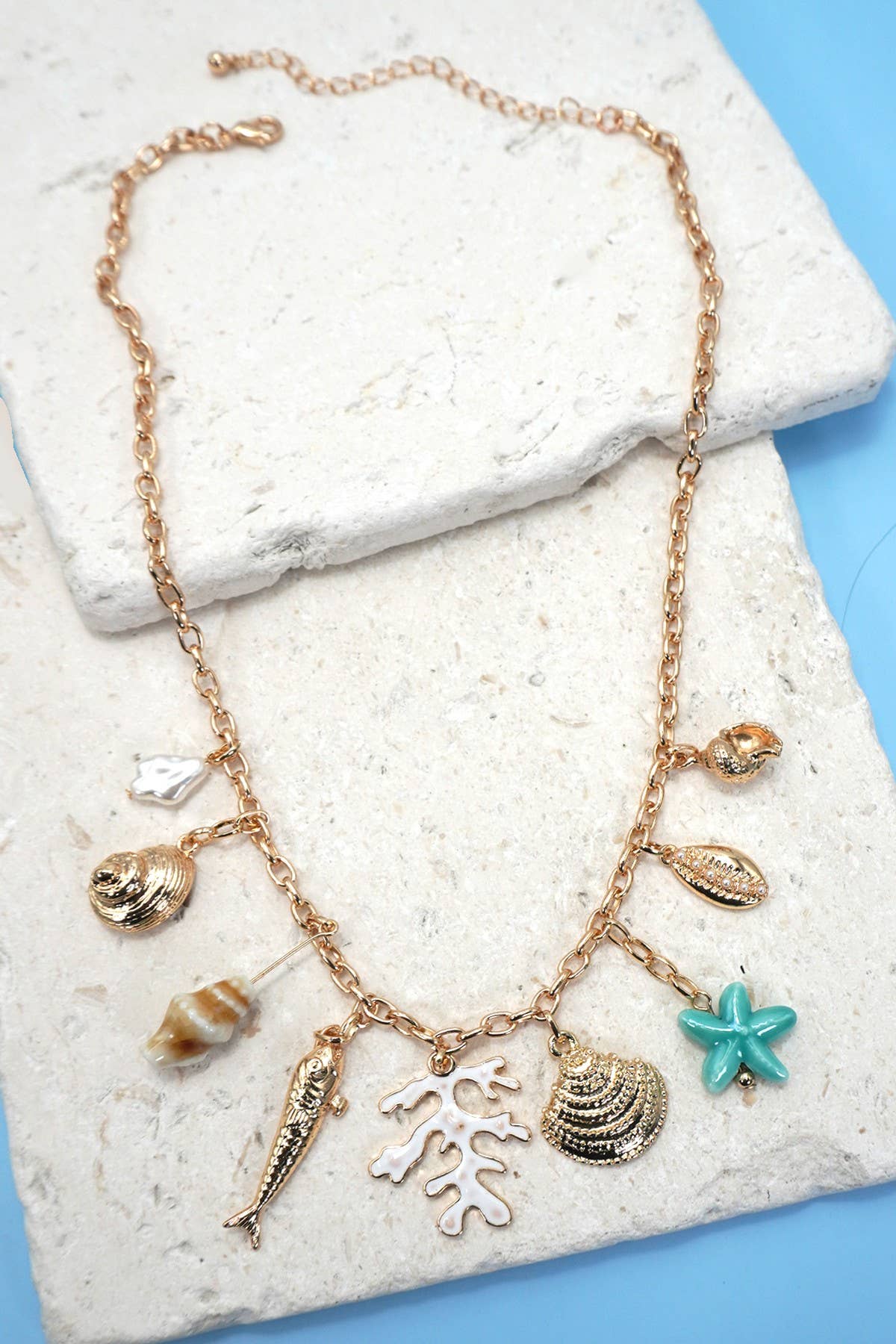 CHARM NECKLACE-FISH PUKA SEASHELL STAR FISH