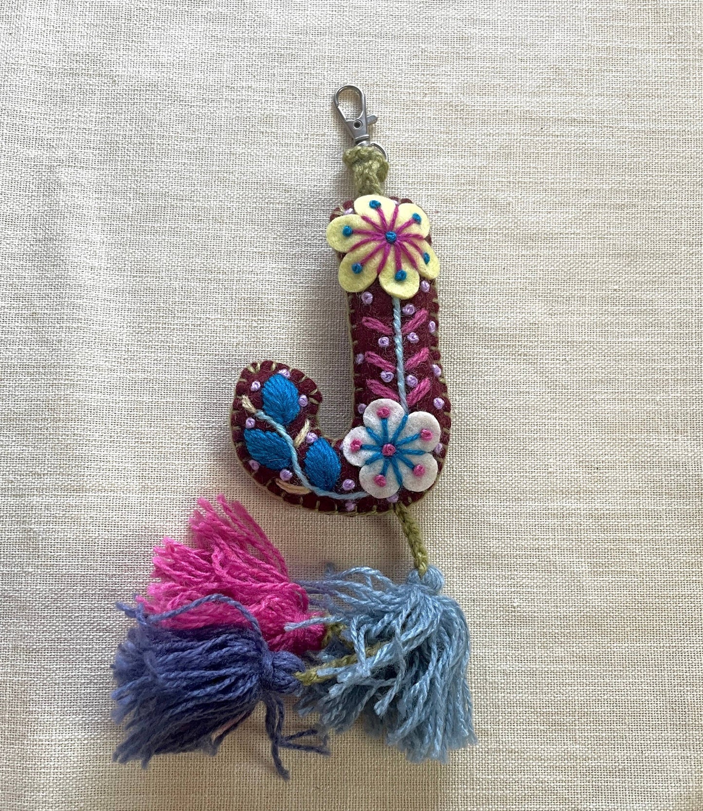 J - Hand Embroidered Keychain