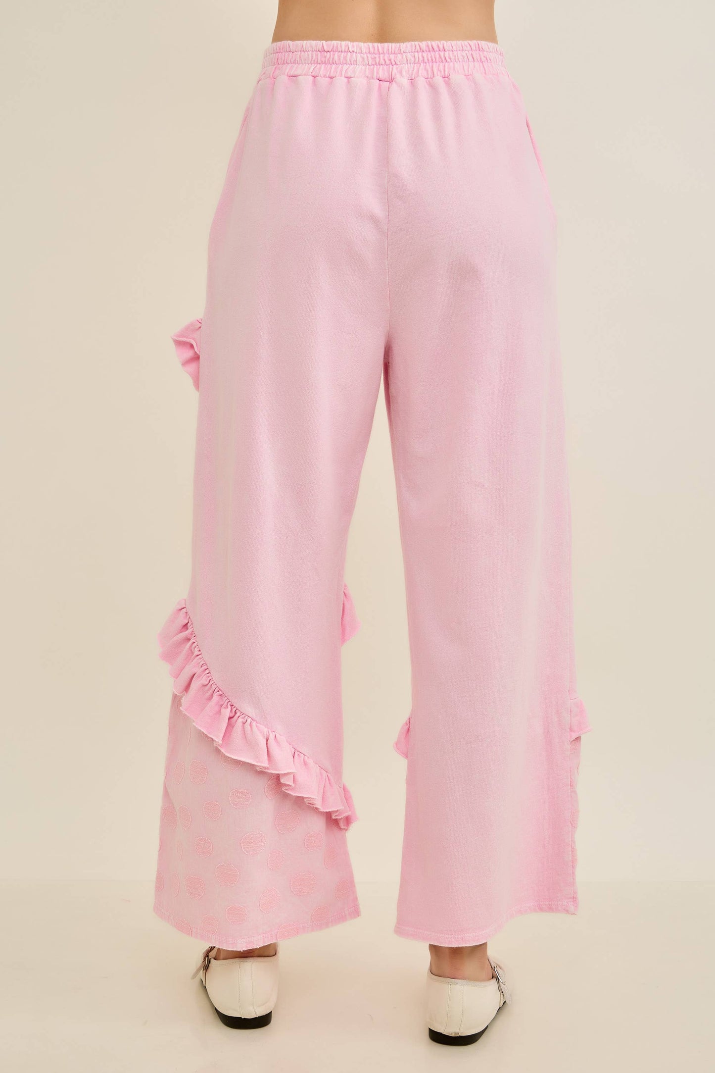 Mineral Washed Boho Polkadot Ruffle Pants