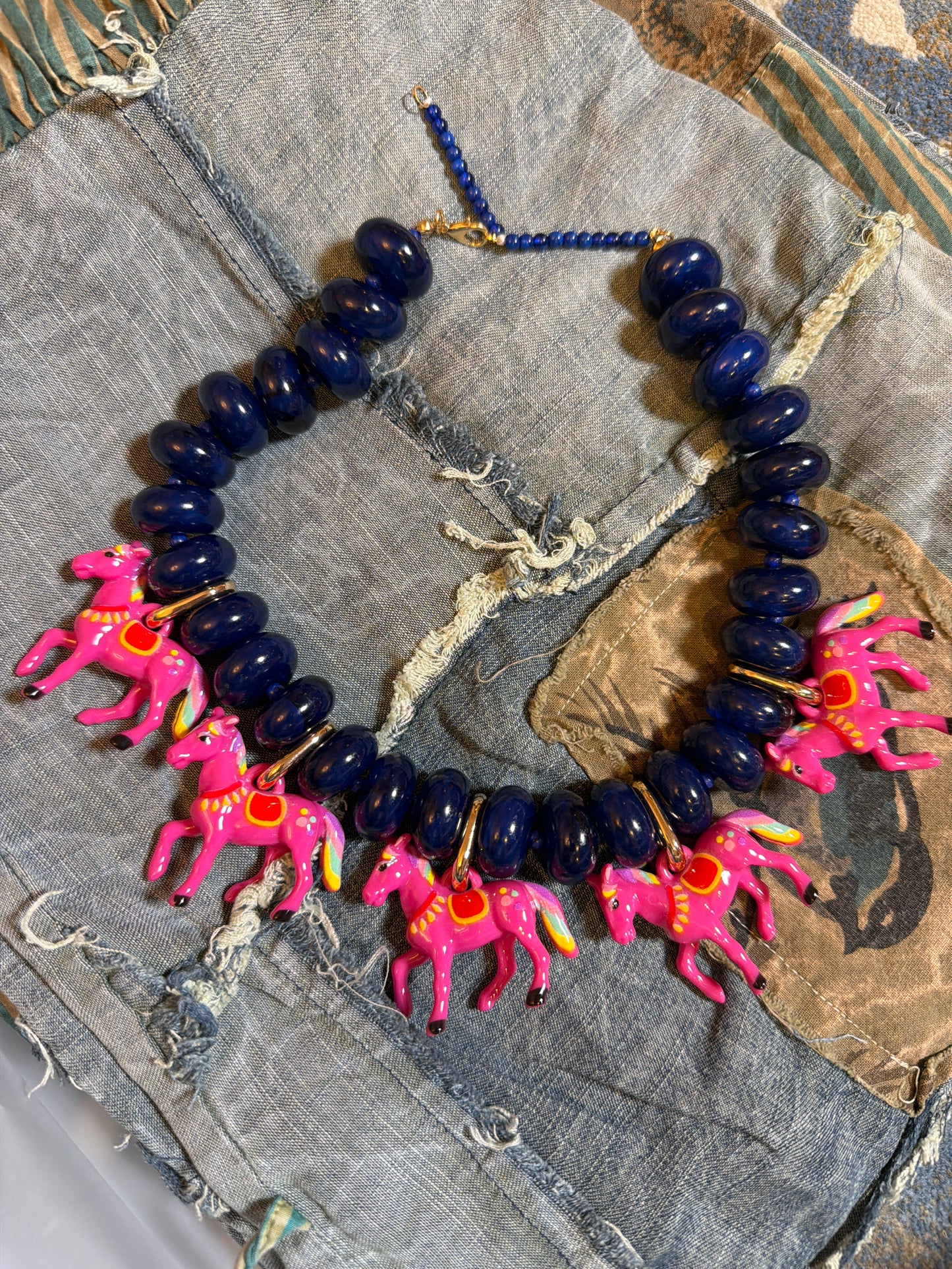 Navy and Pink Pony Necklace
