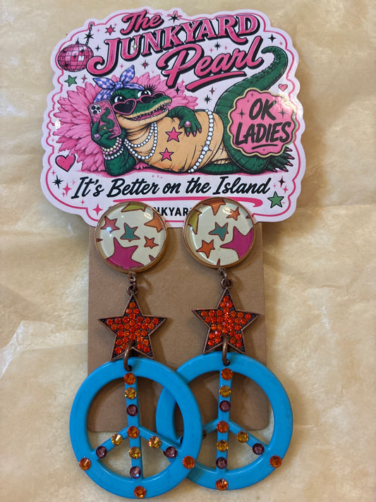 Blue Peace Sign Earrings