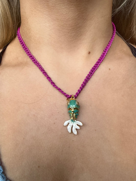 Blue Reef Fish & Pink Chain Necklace