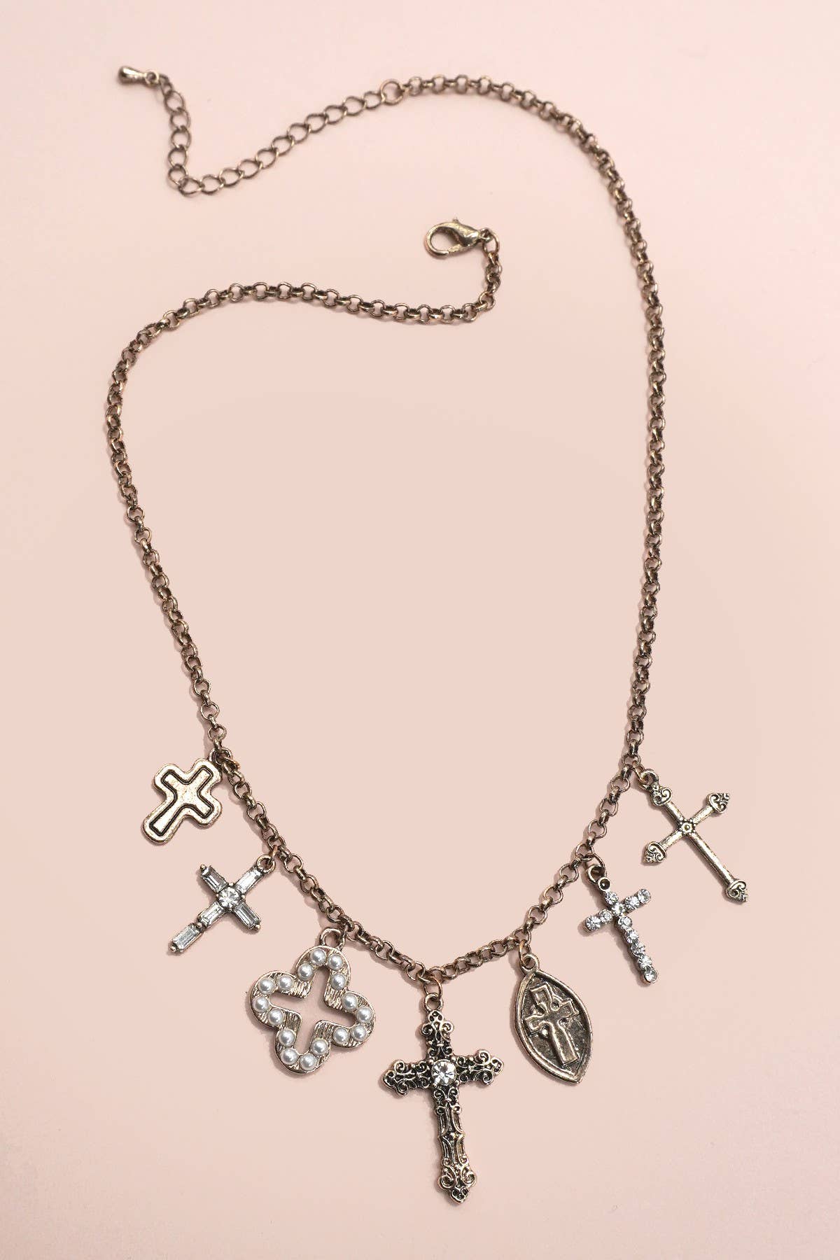 CHARM NECKLACE-BURNISH GOLD CROSS CHARMS